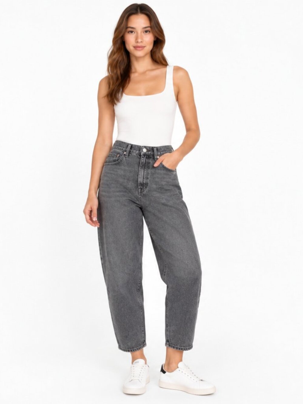 Madewell Balloon Jeans Washed Black Gray High Rise Denim 28P